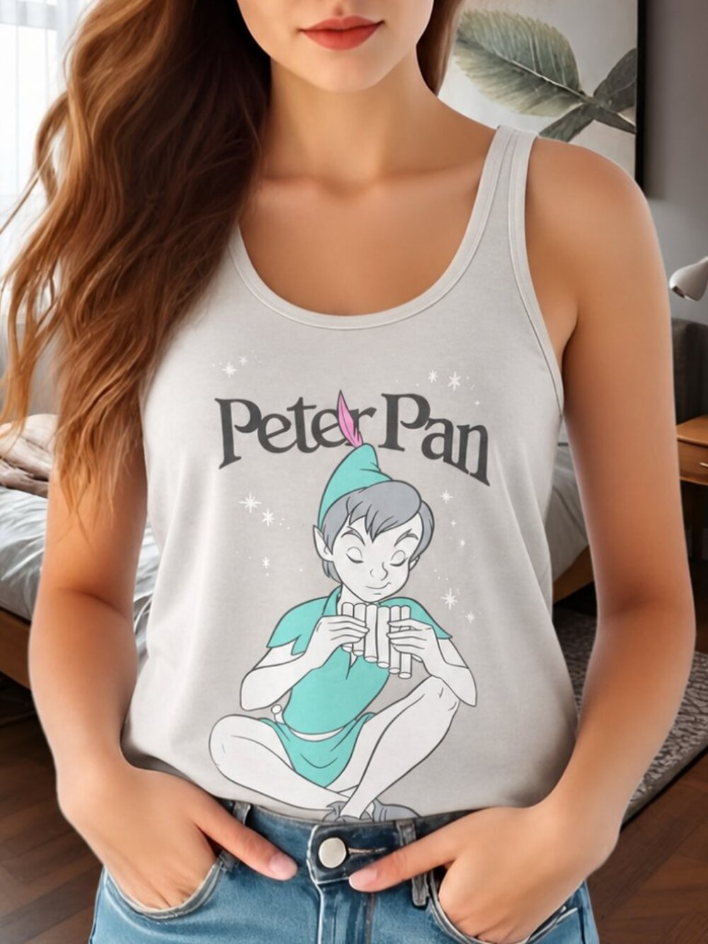 WOMEN'S DISNEY PETER PAN TANK TOP SHIRT WOMENS SIZE MEDIUM GRAPHICS INSIDE OUT